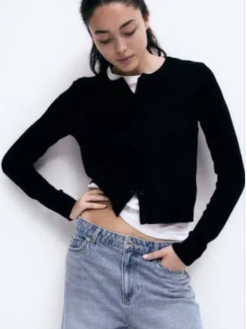 H&M Black Cropped Button Cardigan